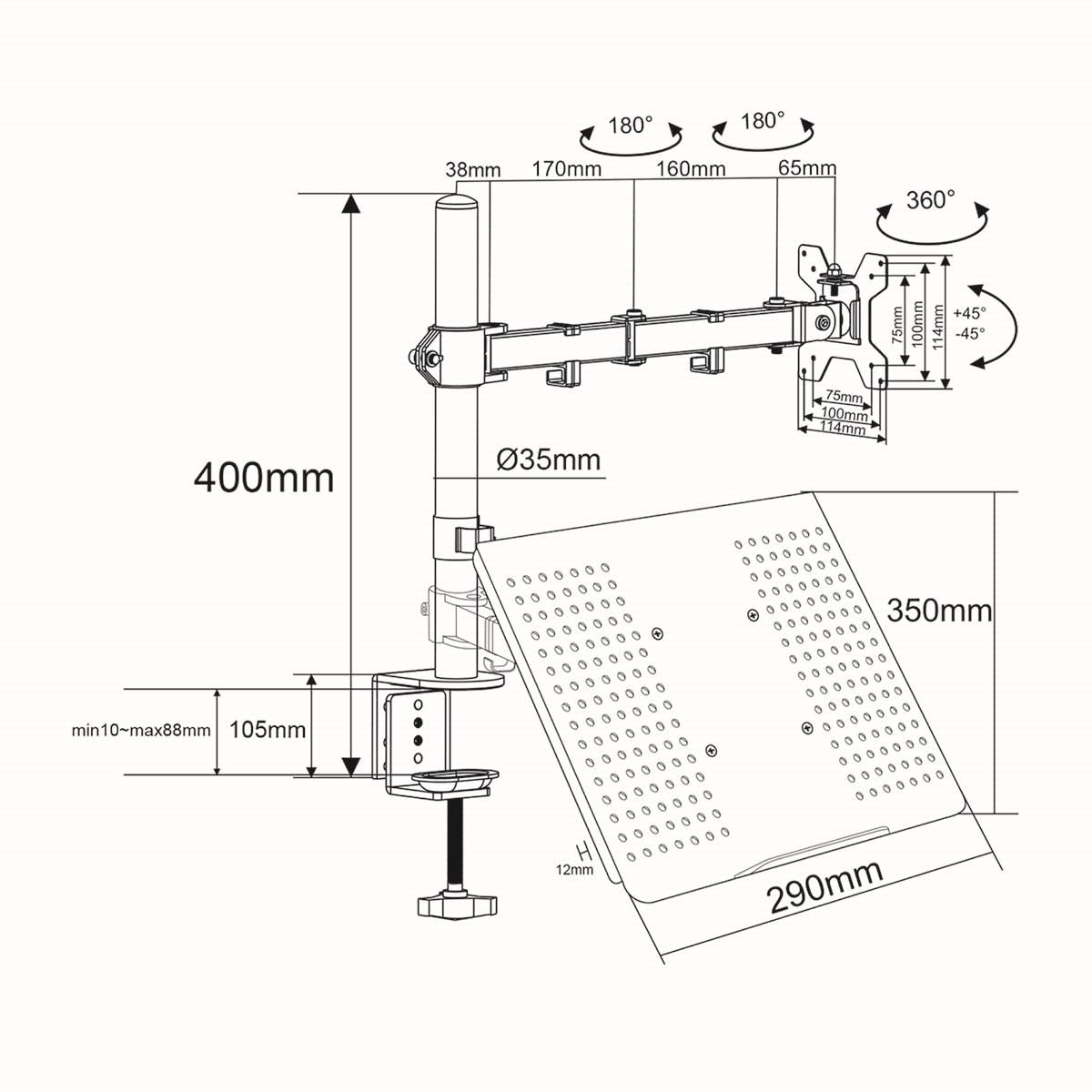 Nedis Desk Monitor Mount | Notebook | 1 Screen | 15 - 32 " | 75x75 / 100x100 | Interactive