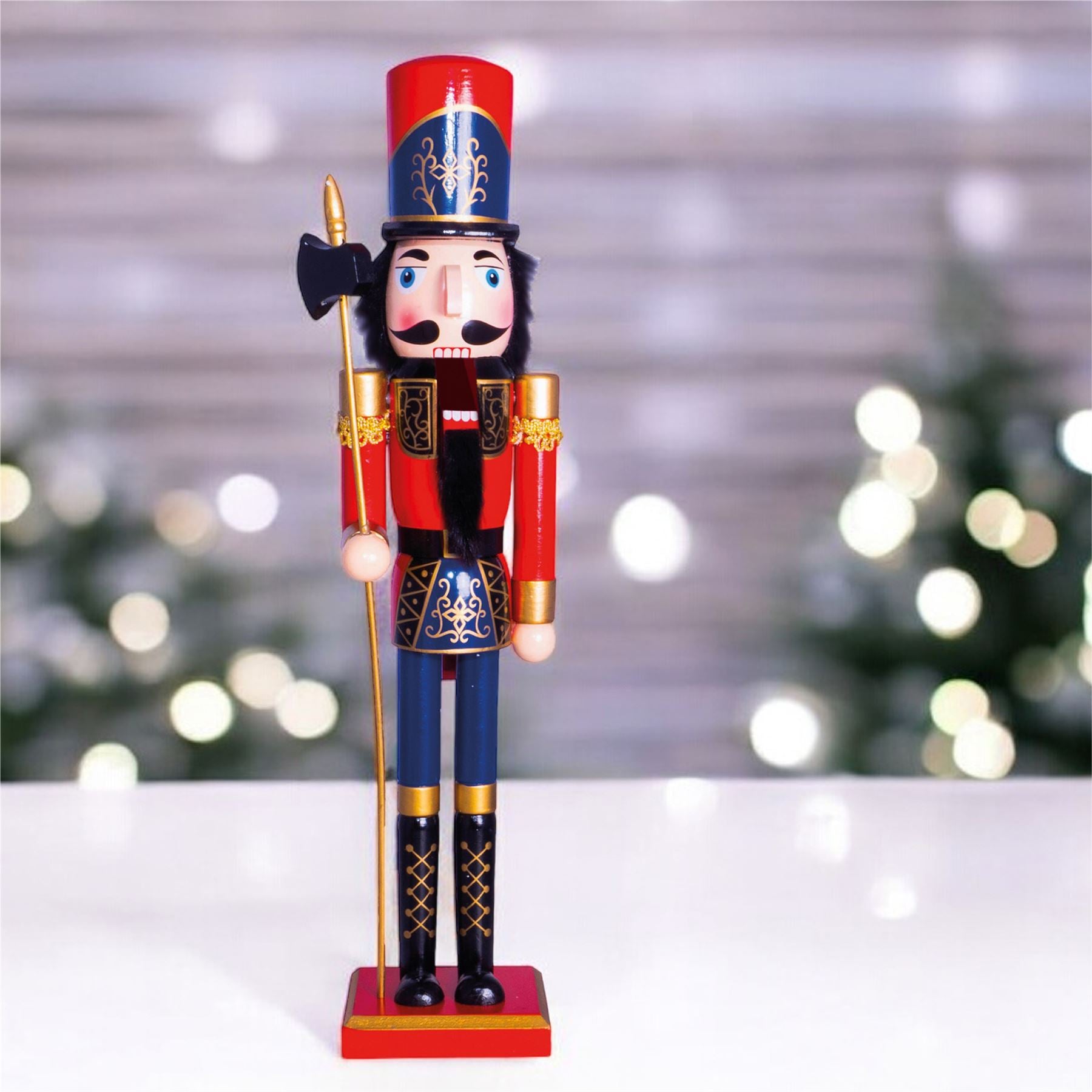 Large 60cm Traditional Christmas Nutcracker Red Blue and Gold with Sceptre