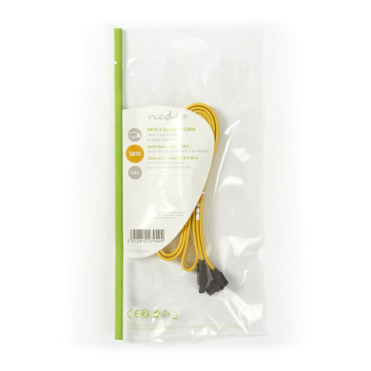 Nedis SATA Cable | 6 Gbps | SATA 7-Pin Female | SATA 7-Pin Female | Nickel Plated | 1.00 m | Flat | PVC | Yellow | Polybag