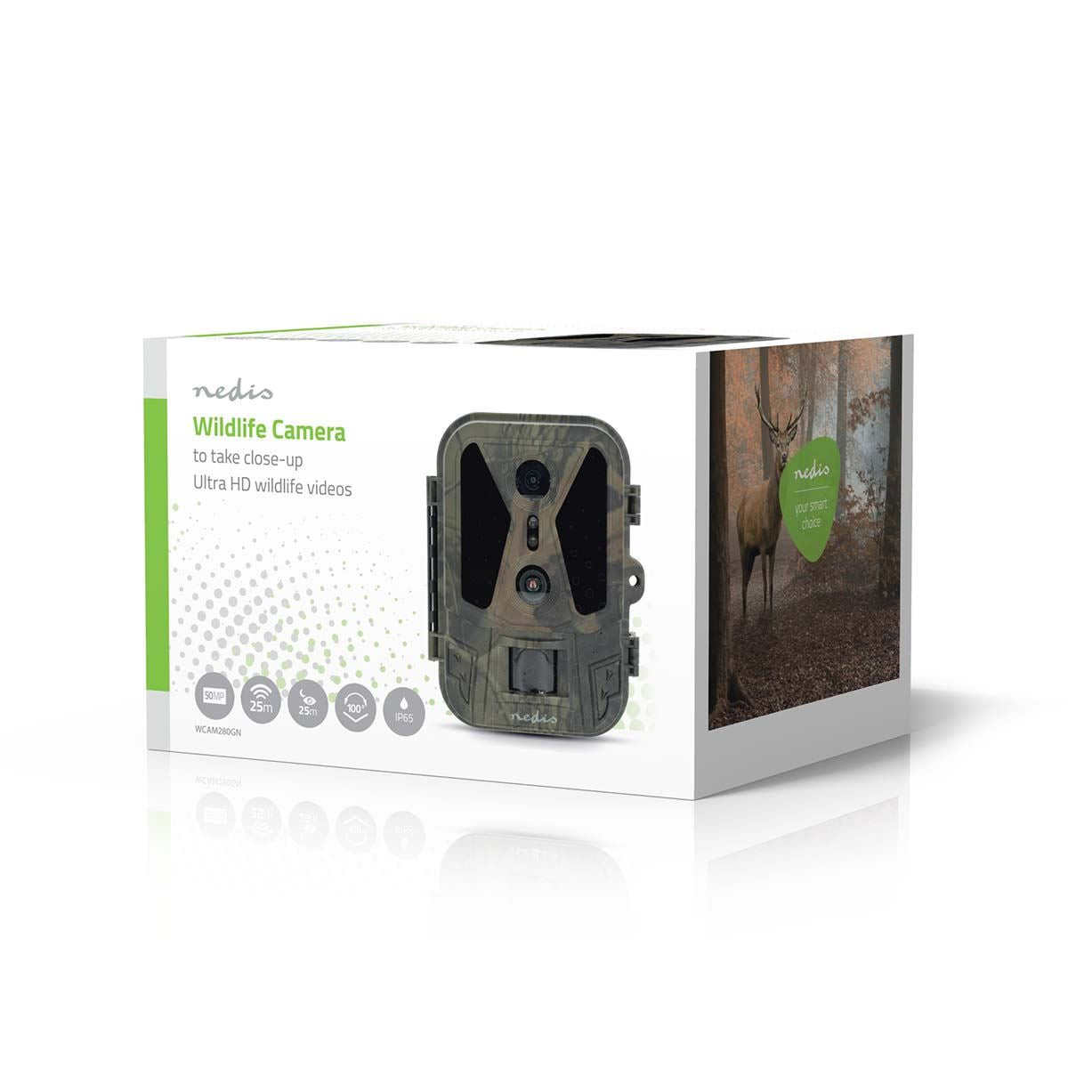 Nedis Wildlife Camera 4K Trail Camera 50MP 120 Degree with Time Lapse 25m Black LED Night Vision Motion Activated Hunting Camera IP65 Waterproof 0.2s Trigger Time for Wildlife Monitoring