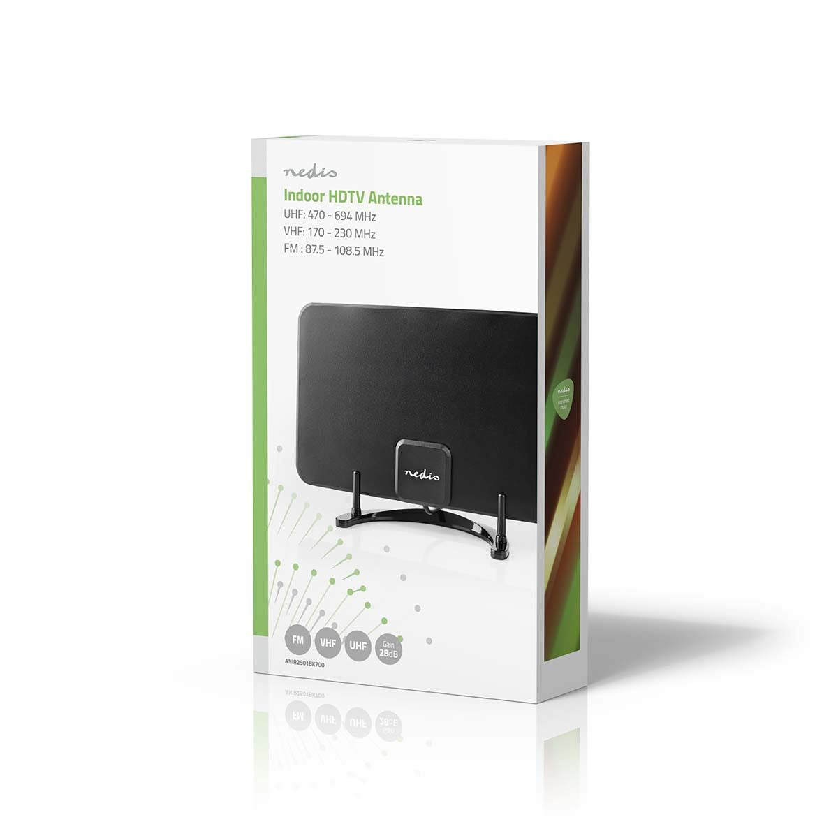 Nedis Thin Indoor 28dB Digital TV HDTV Ariel HD Television Antenna 25km Range Receiver