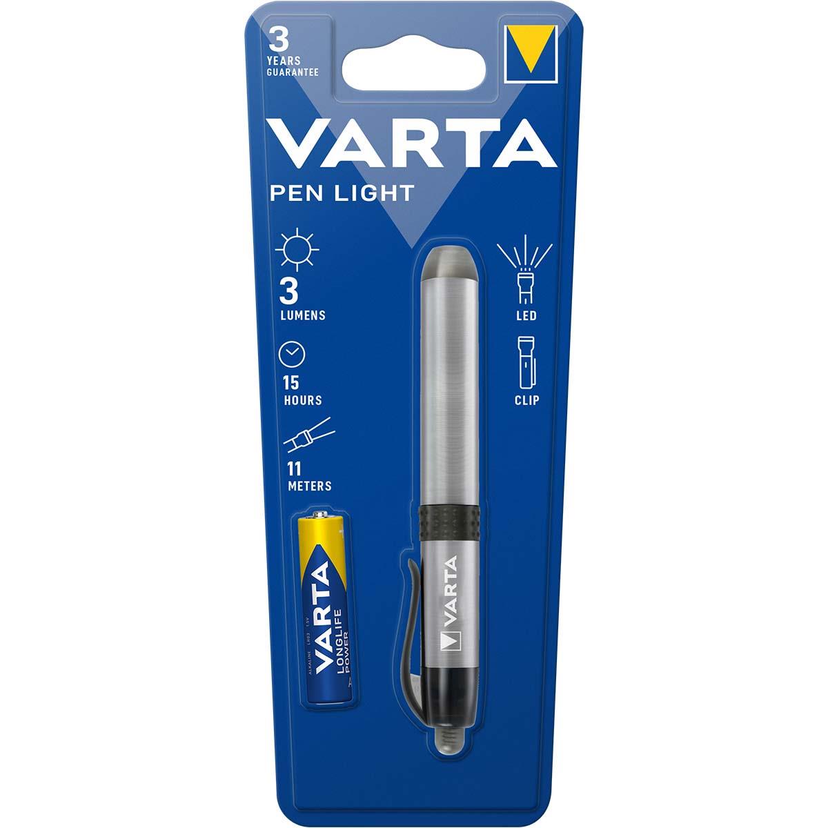 VARTA Pen Light White LED Torch 5mm (incl. 1x AAA Longlife Power Battery) - Silver