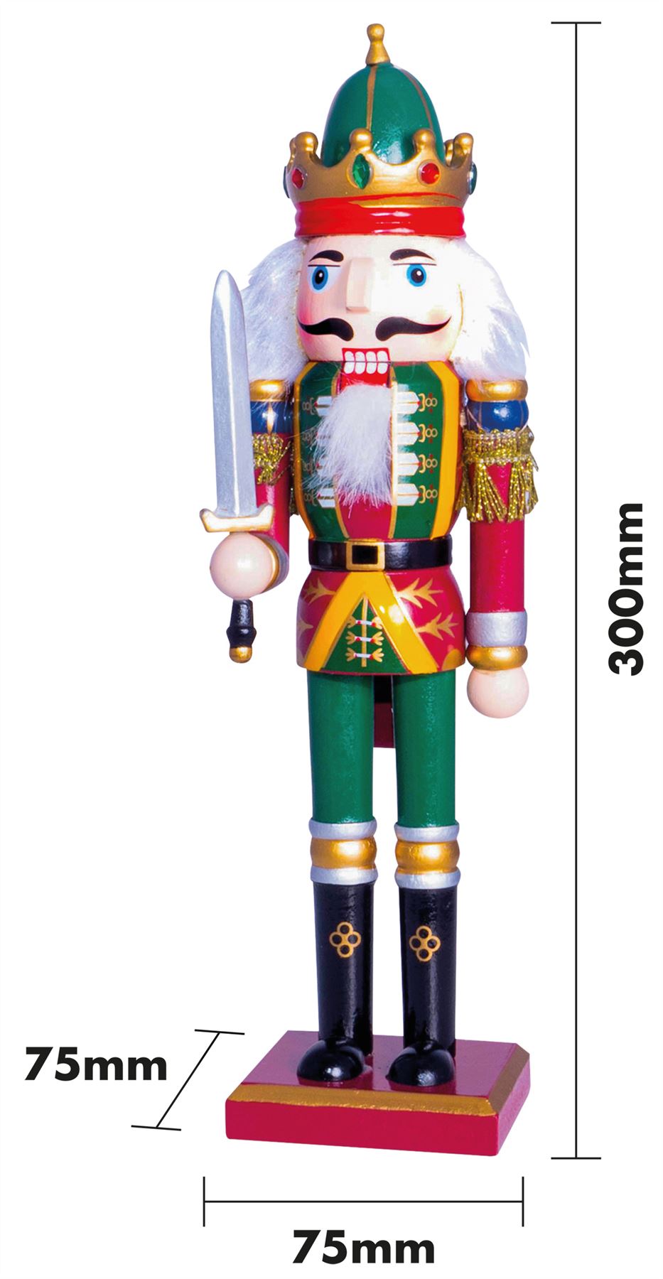 30cm Wooden Traditional Christmas Nutcracker Decoration with Sword