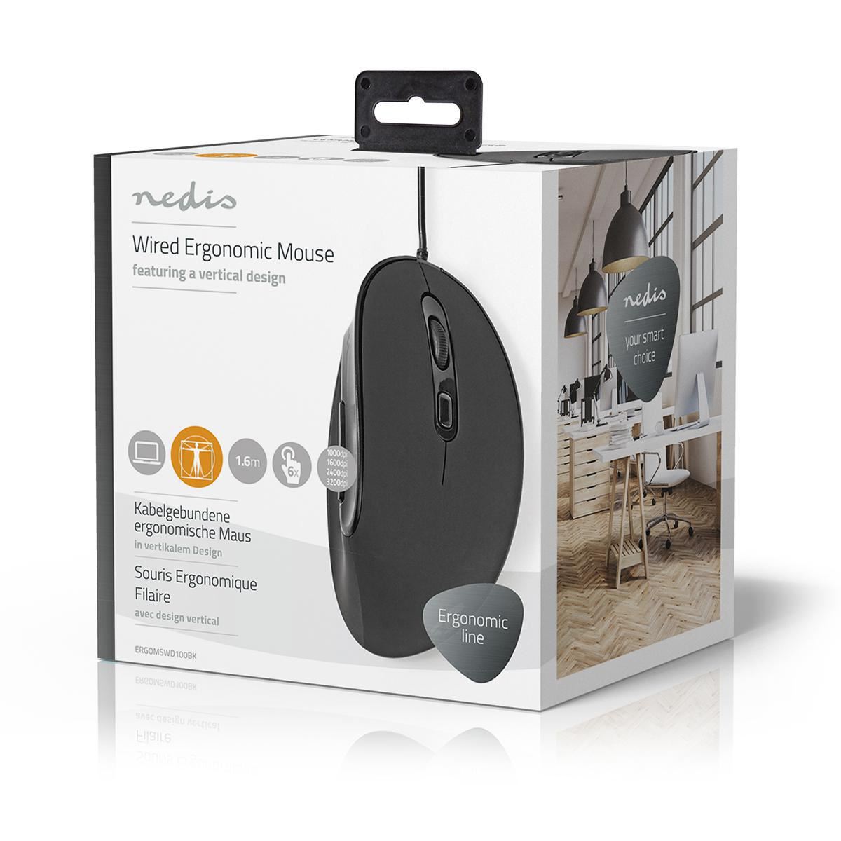 Nedis Wired Mouse | DPI: 1200 / 1800 / 2400 / 3600 dpi | Adjustable DPI | Number of buttons: 6 | Programmable buttons | Right-Handed | 1.60 m