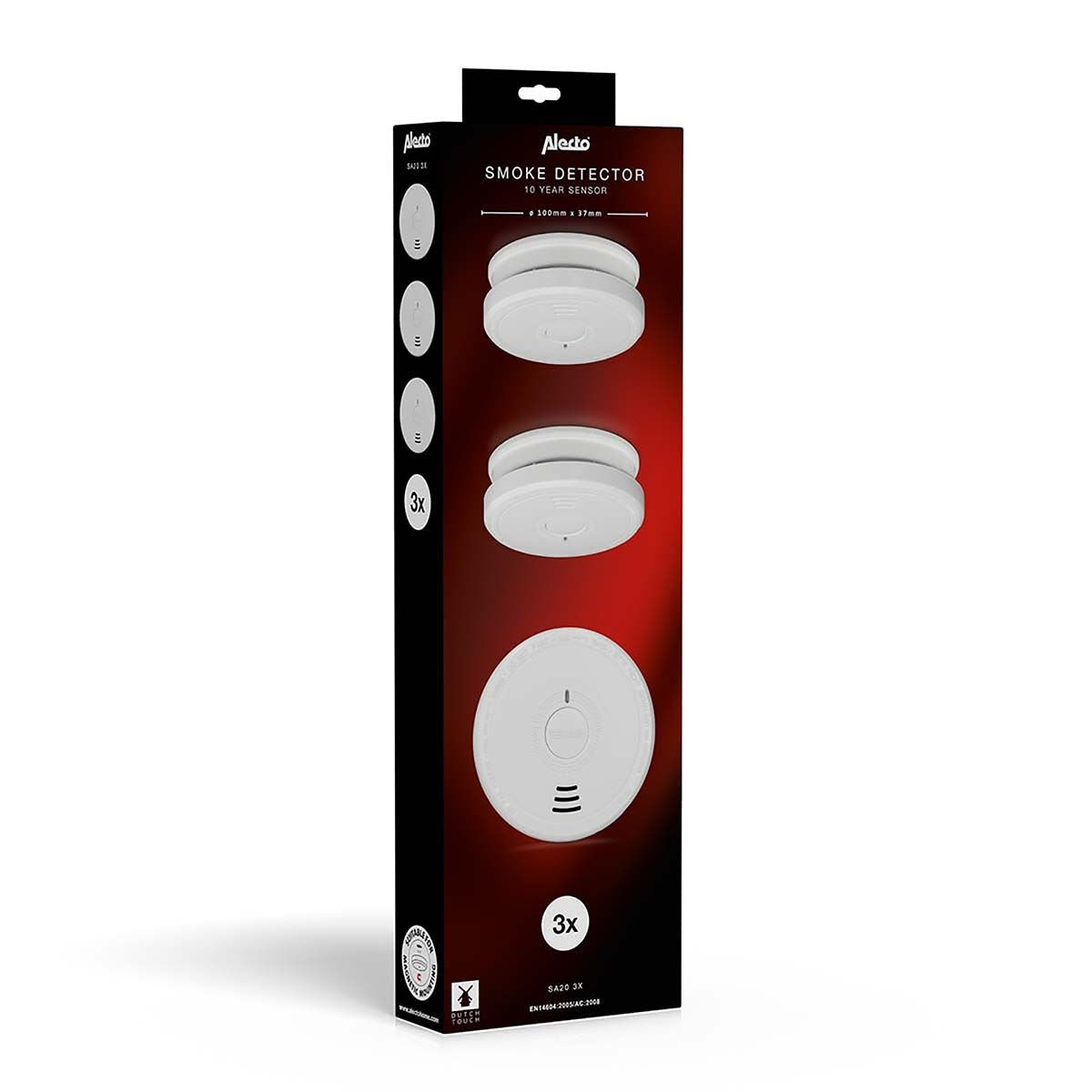 Alecto SA20 Smoke detector with Hush Button | >85 dB | Battery Included | EN14604:2005/AC:2008 | White |3 Pack