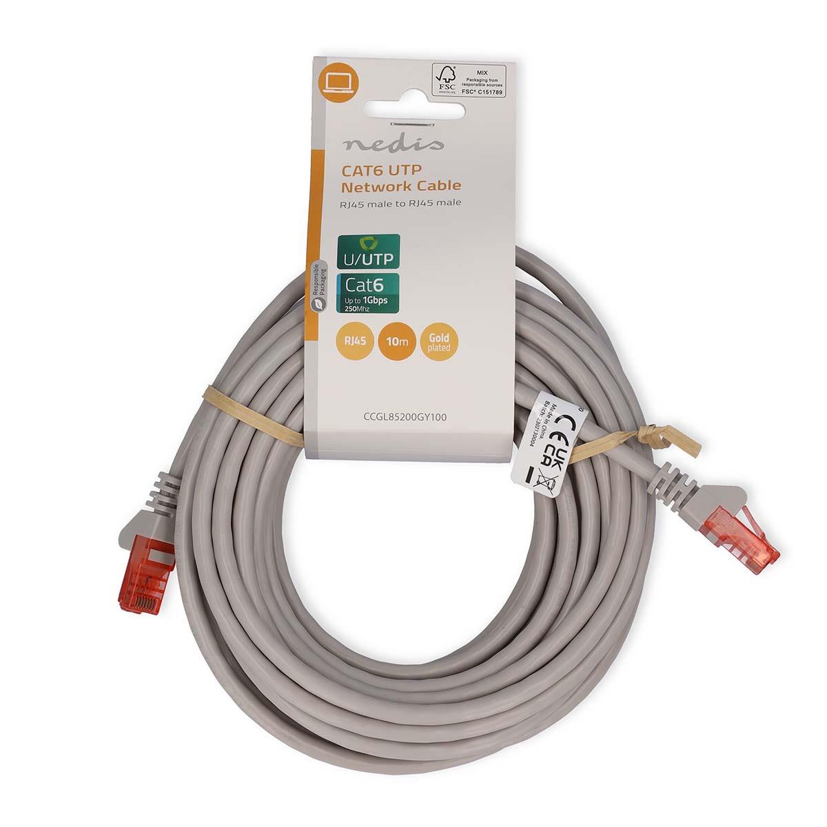Nedis CAT6 Network Cable | RJ45 Male | RJ45 Male | U/UTP | 10.0 m | Round | PVC | Grey | Label