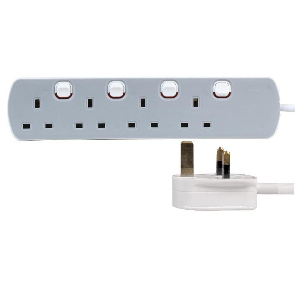 4 Gang 5m Mains Extension Lead Socket Individually Switched 13A - Grey