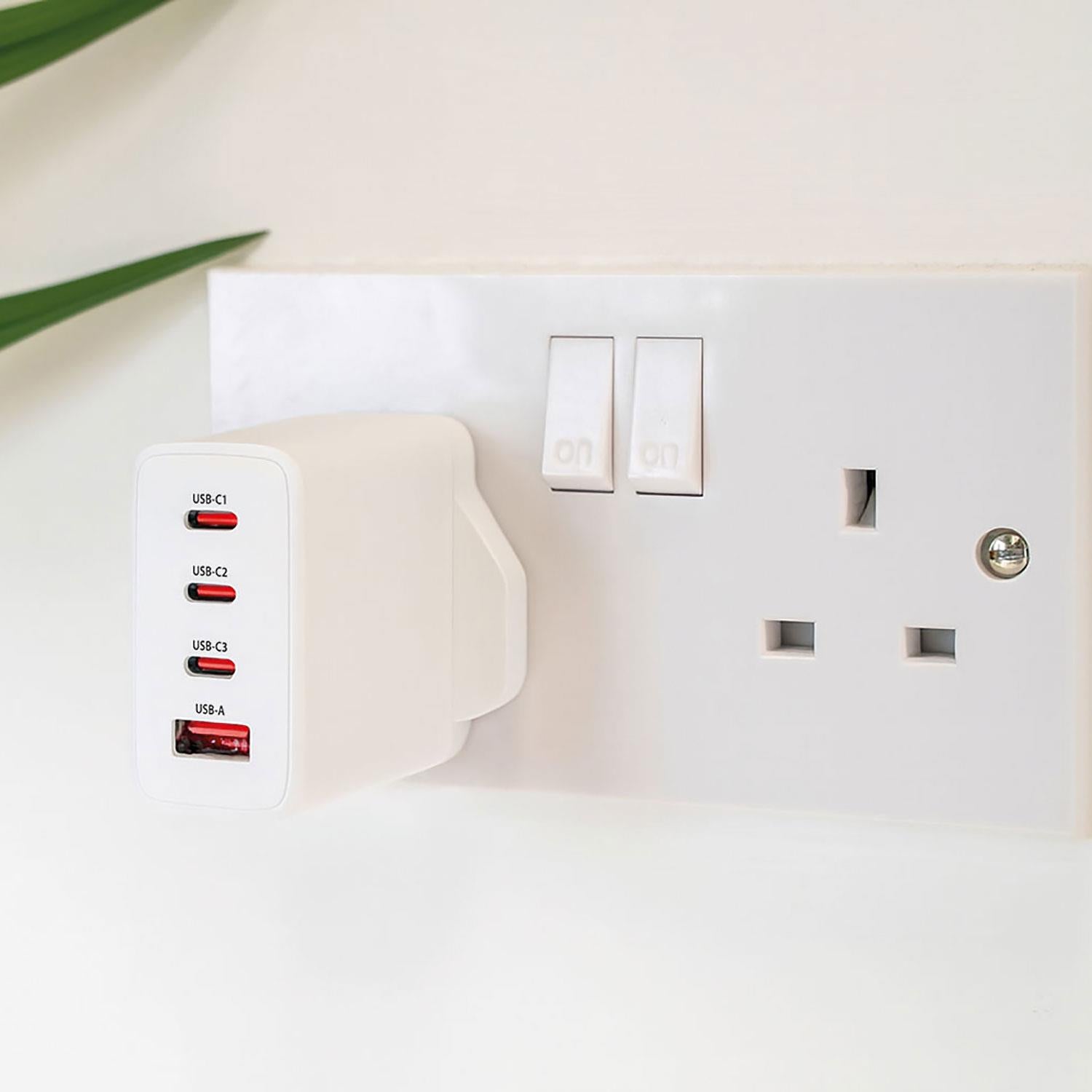 65W GaN USB-C Charger - 3 USB-C & 1 USB-A Fast Charger, PPS & Power Delivery, 4-Port Compact Wall Charger for Laptop, Tablet & Phone