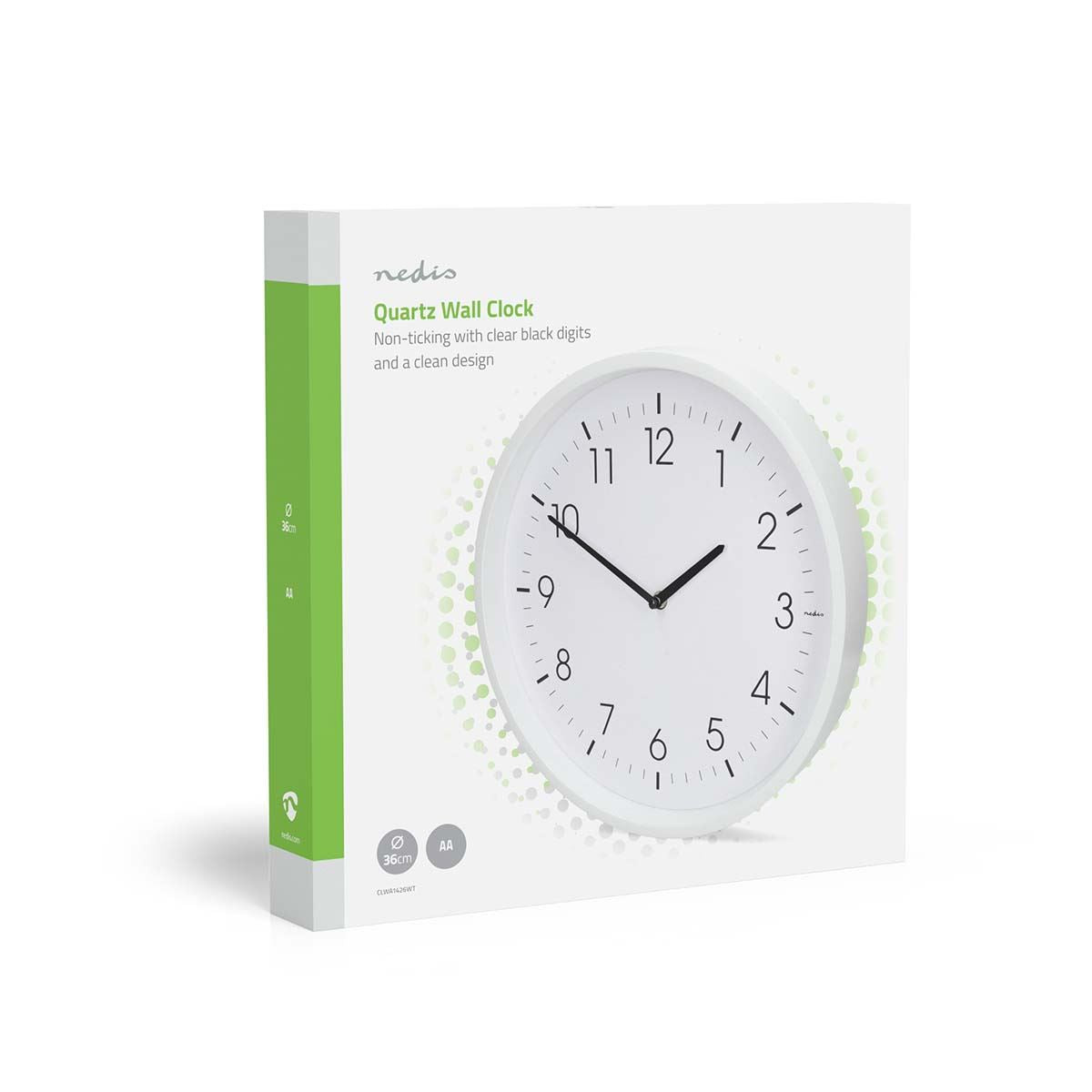 Nedis Large Wall Clock Clear Read Classic 36cm Diameter, Silent movement - White