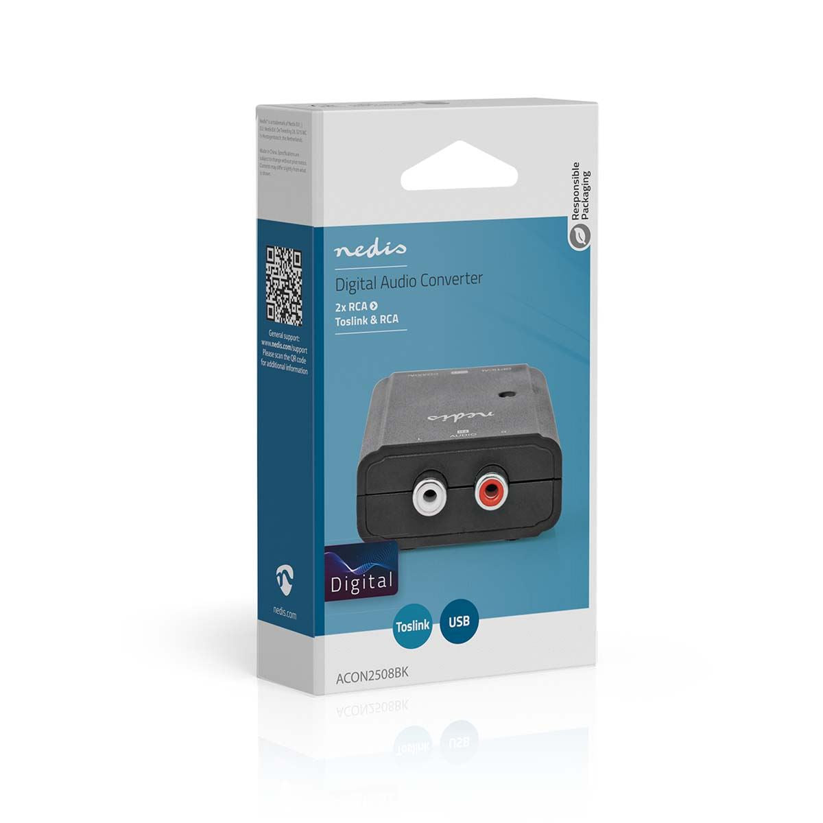 Nedis Digital Audio Converter | 1-way | Connection input: 2x RCA Male to Connection output: 1x S/PDIF (RCA) Female / 1x TosLink Female | Manual | Black