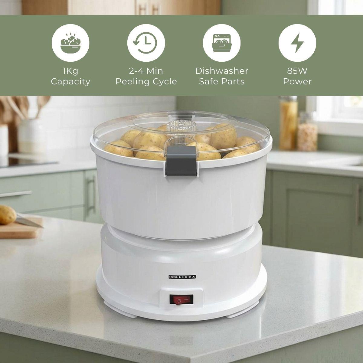 MELISSA 85W Electric Potato Peeler Machine 1KG Potato Rumbler Electric with Container for Peeling Potatoes