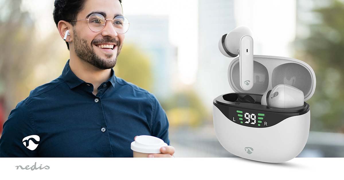 Nedis Fully Wireless ANC Earphones, Bluetooth 5.3, Up to 30h Playtime with Charging Case, Touch Control, Built-In Mic, Instant Pairing, Voice Assistant Support