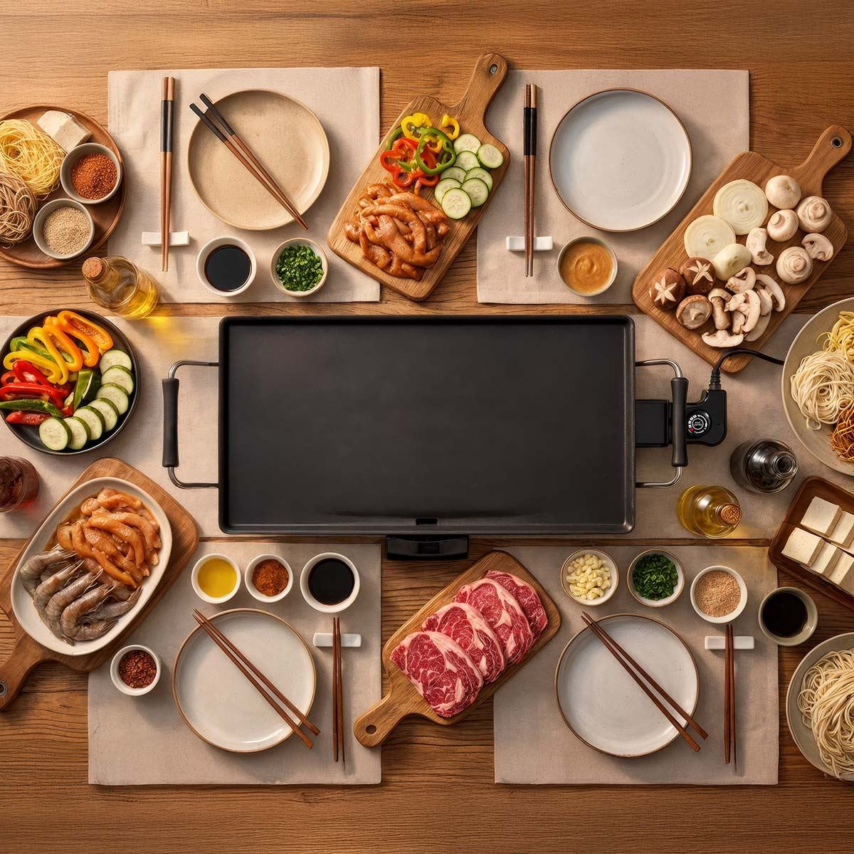 MELISSA Electric Teppanyaki Grill Plate, Large Non-Stick Table Top Griddle with 47.5cm x 26.5cm Hot Plate, Adjustable Temperature Control and Drip Tray, 2000W - Black