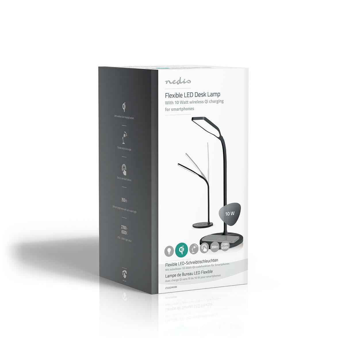 Nedis LED Desk Lamp with Fast Wireless Charger for Qi-Enabled Device, Table Lamp with 3 Colour Temperatures, Brightness Levels, Adjustable Gooseneck, 40 Minute Timer - Black