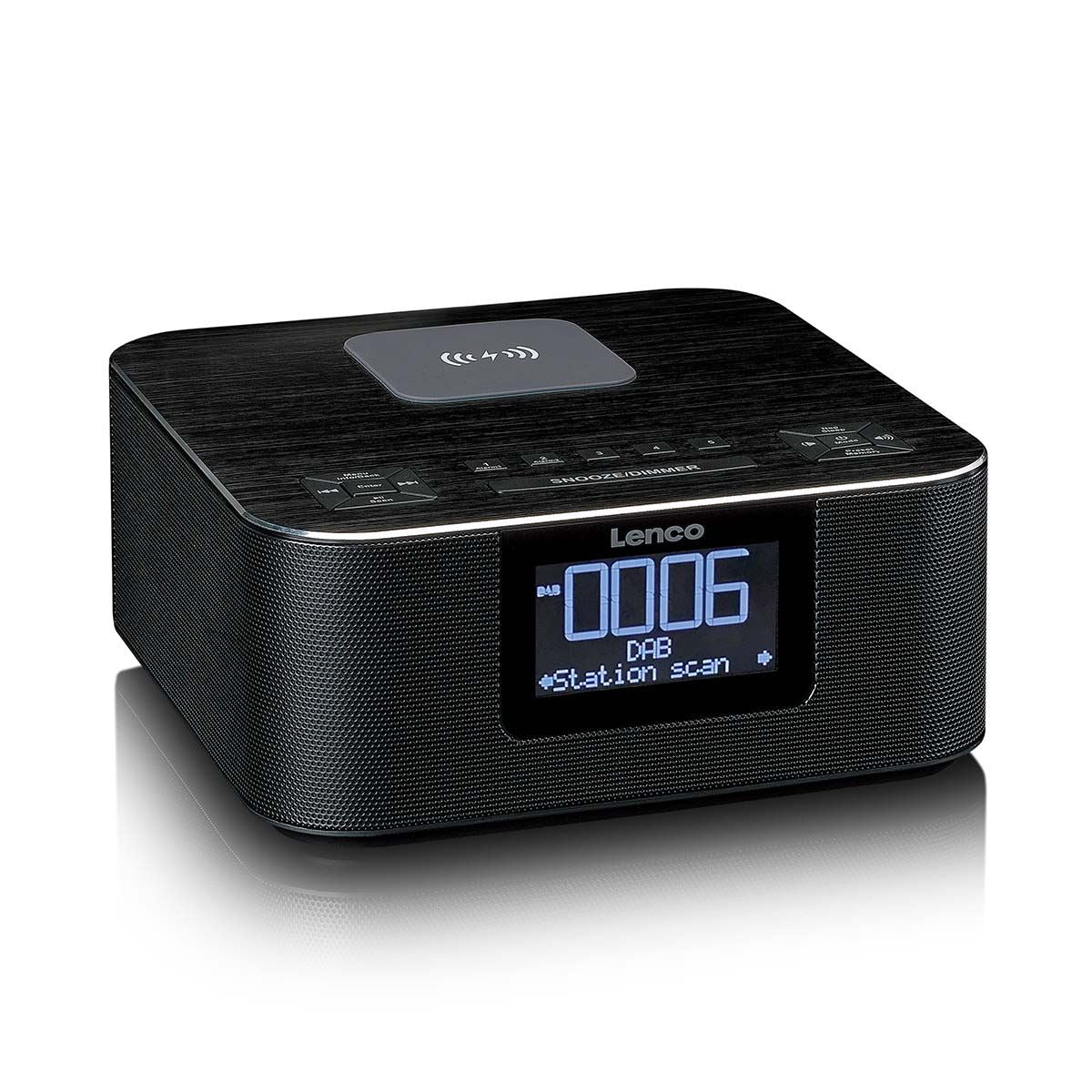 Lenco DAB+ FM Alarm Clock Radio with USB and Qi Wireless Smartphone Charging Pad | Black
