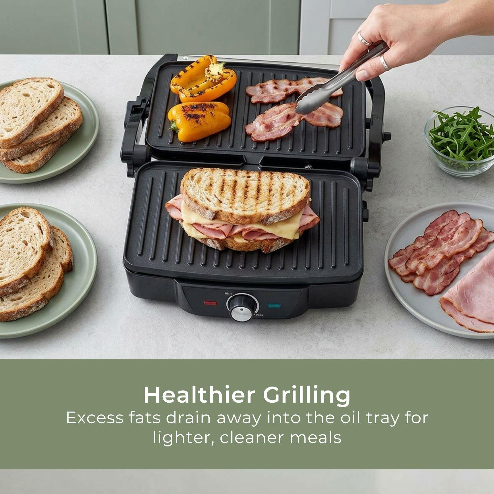 MELISSA 2-in-1 Electric Panini Press & Grill, Fold-Out, 1600W with Non-Stick Reversible Plates, Adjustable Temperature Control & Drip Tray