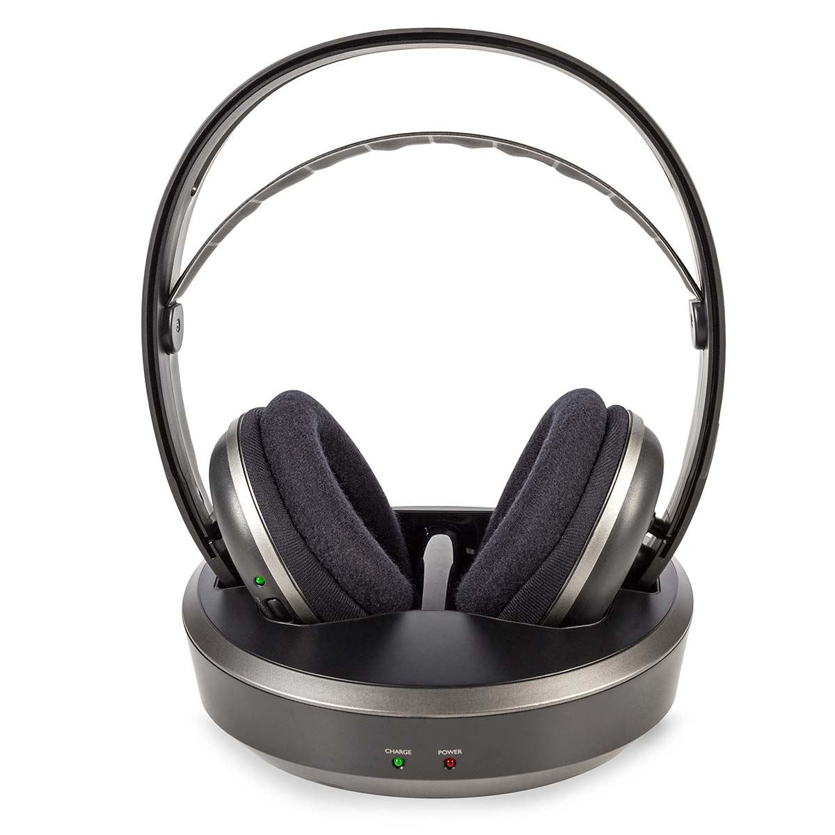 Nedis Wireless TV Headphones | RF, frequency 868 Mhz | Over-Ear | Maximum battery play time: 11 hrs | 100 m | Digital Audio | Charging dock | Black / Silver