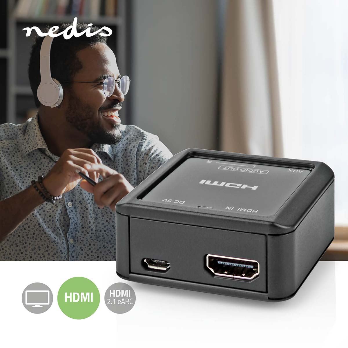 Nedis Digital Audio Converter | 1-way | Connection input: HDMI™ Input to Connection output: 2x (2x RCA Female) / 3.5 mm | Automatic | Anthracite