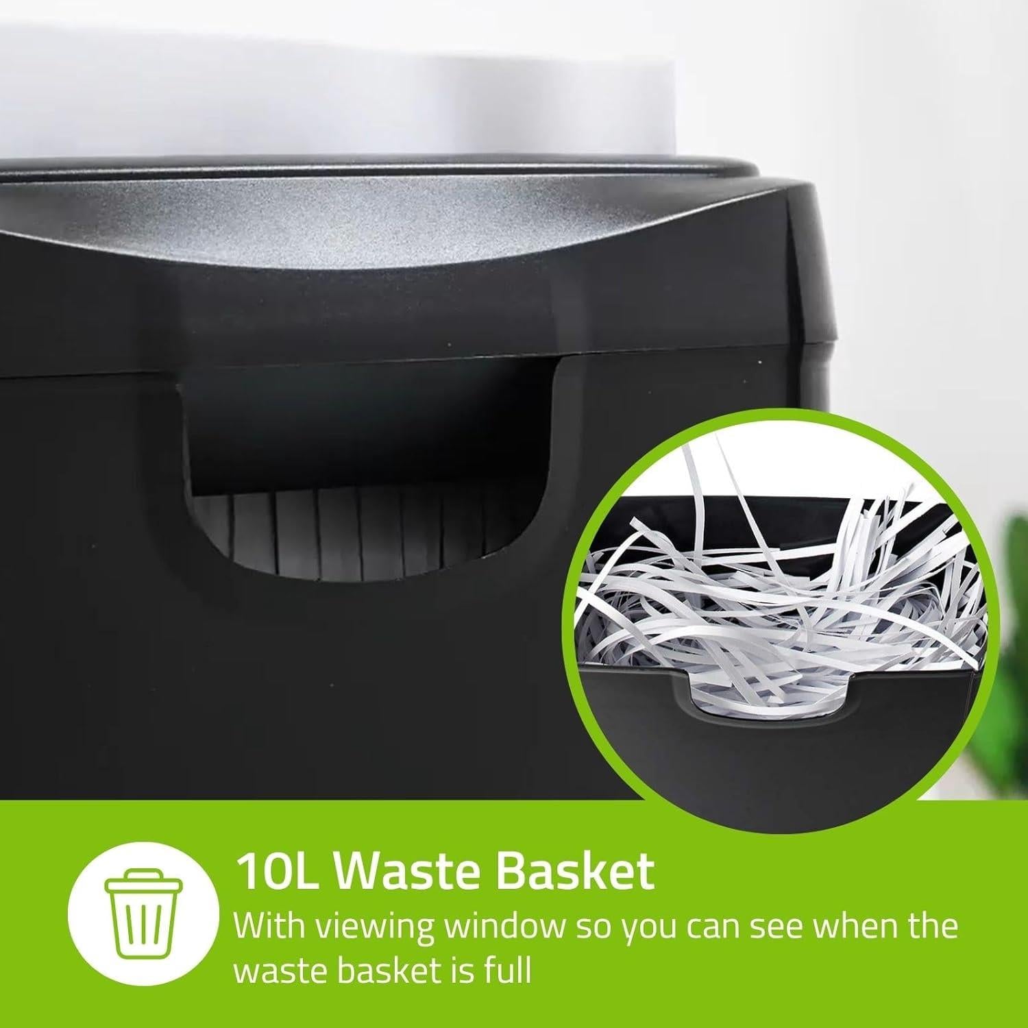 Nedis 6 Sheet Strip Cut Paper Shredder, DIN P-2 Security, Compact Shredder for Home & Small Office Use, Shreds Credit Cards, 10L Bin - Black