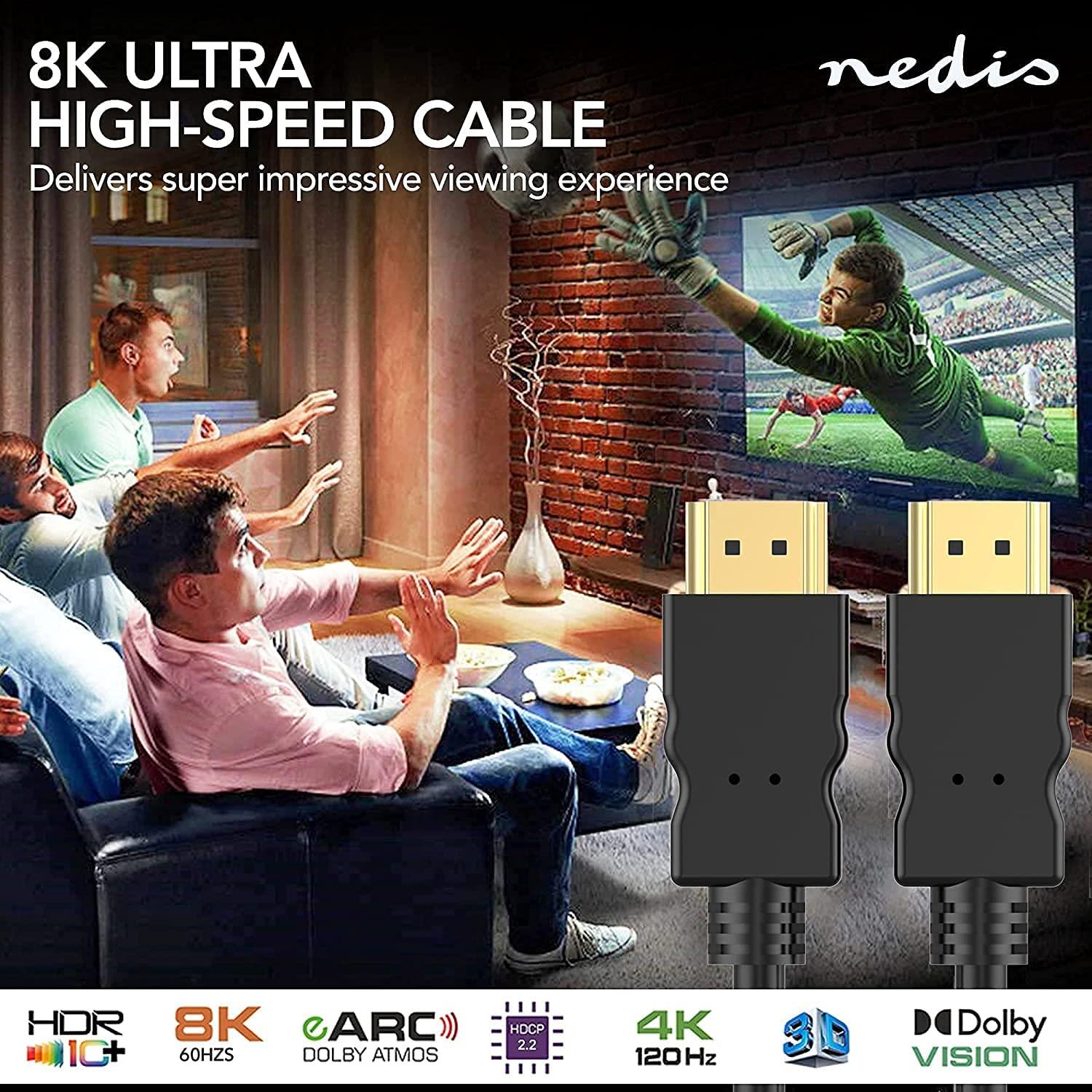 Nedis Ultra High Speed HDMI™ Cable | HDMI™ Connector | HDMI™ Connector | 8K@60Hz | 48 Gbps | 2.00 m | Round | 6.5 mm | Black | Label