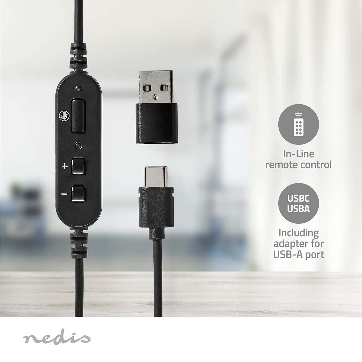 Nedis PC Headset | Over-Ear | Stereo | USB Type-A / USB Type-C™ | Fold-Away Microphone | Black