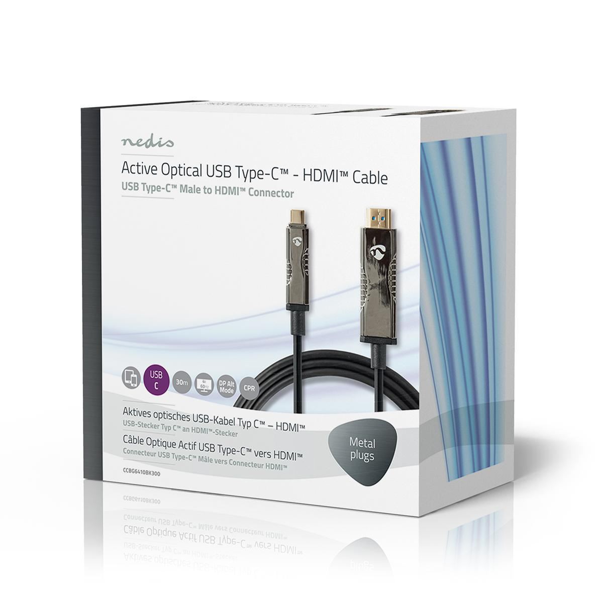 Nedis Active Optical USB Cable | USB-C™ Male | HDMI™ Connector | 18 Gbps | 30.0 m | Round | PVC | Black | Gift Box