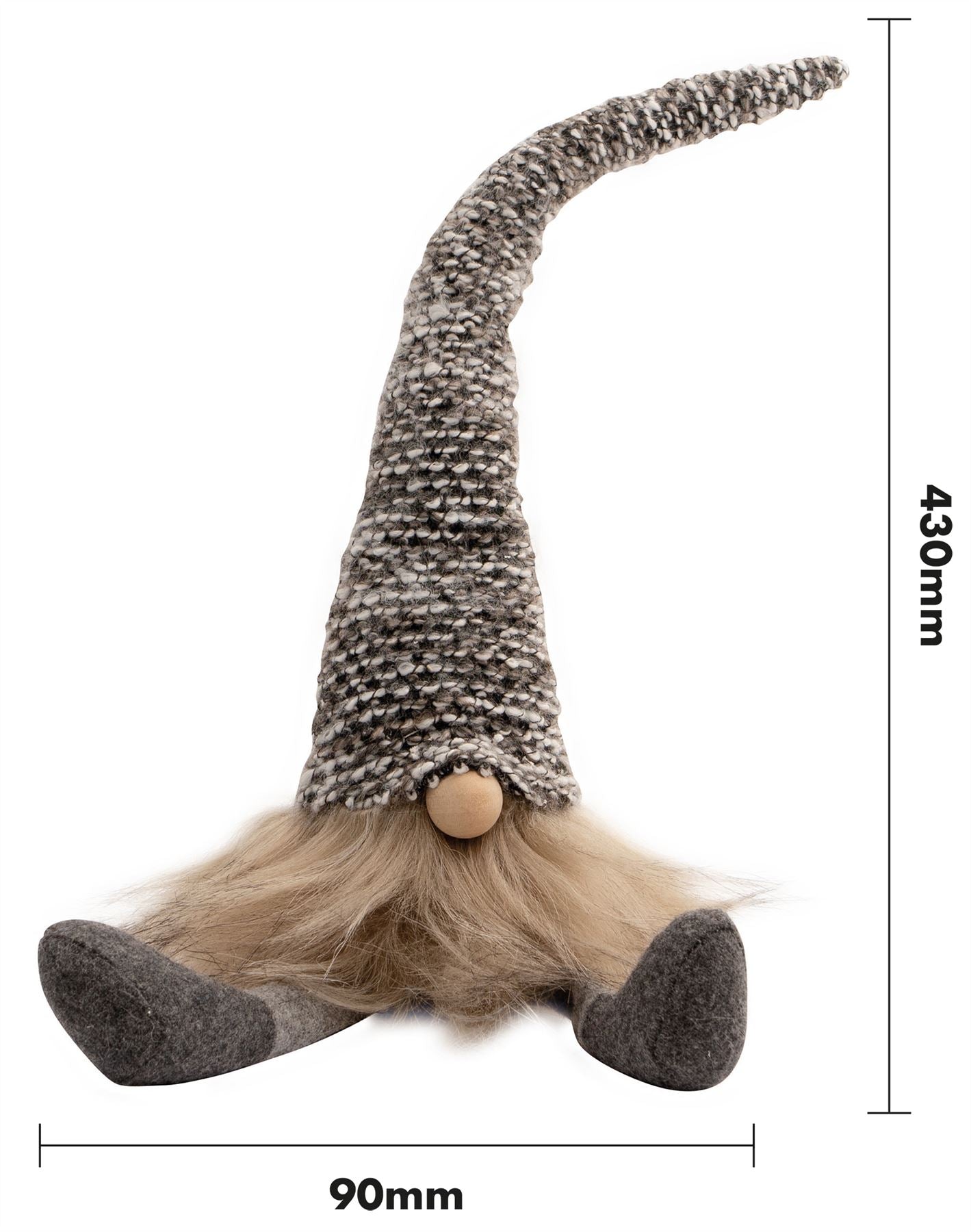 Knitted "Lars" Christmas Sitting Gonk Decoration Nordic Gnome Elf Festive Ornament with Wooden Nose - Grey Check