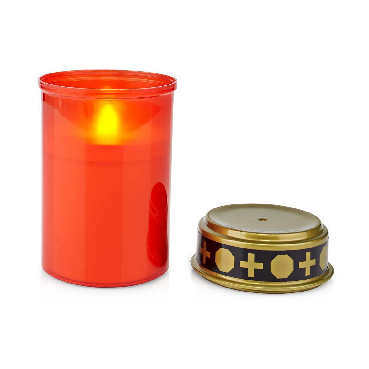Nedis LED Grave Candle Light with Realistic Flickering Flame Effect, Battery Powered, Water Resistant, 6 Hours On / 18 Hours Off Timer - Red