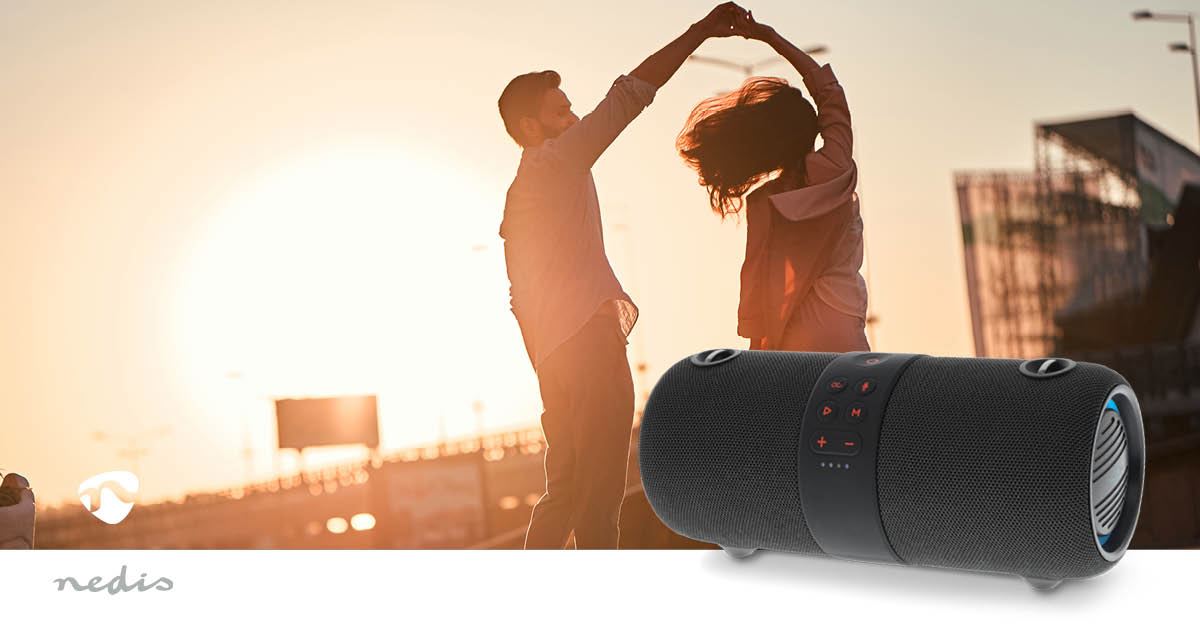 Nedis Bluetooth Speaker, 40W Portable Wireless Stereo with Built-In Mic, RGB LED Lights, IPX6 Water Resistant, TWS Pairing, USB-C Charging, Up to 6.5H Playtime - Black