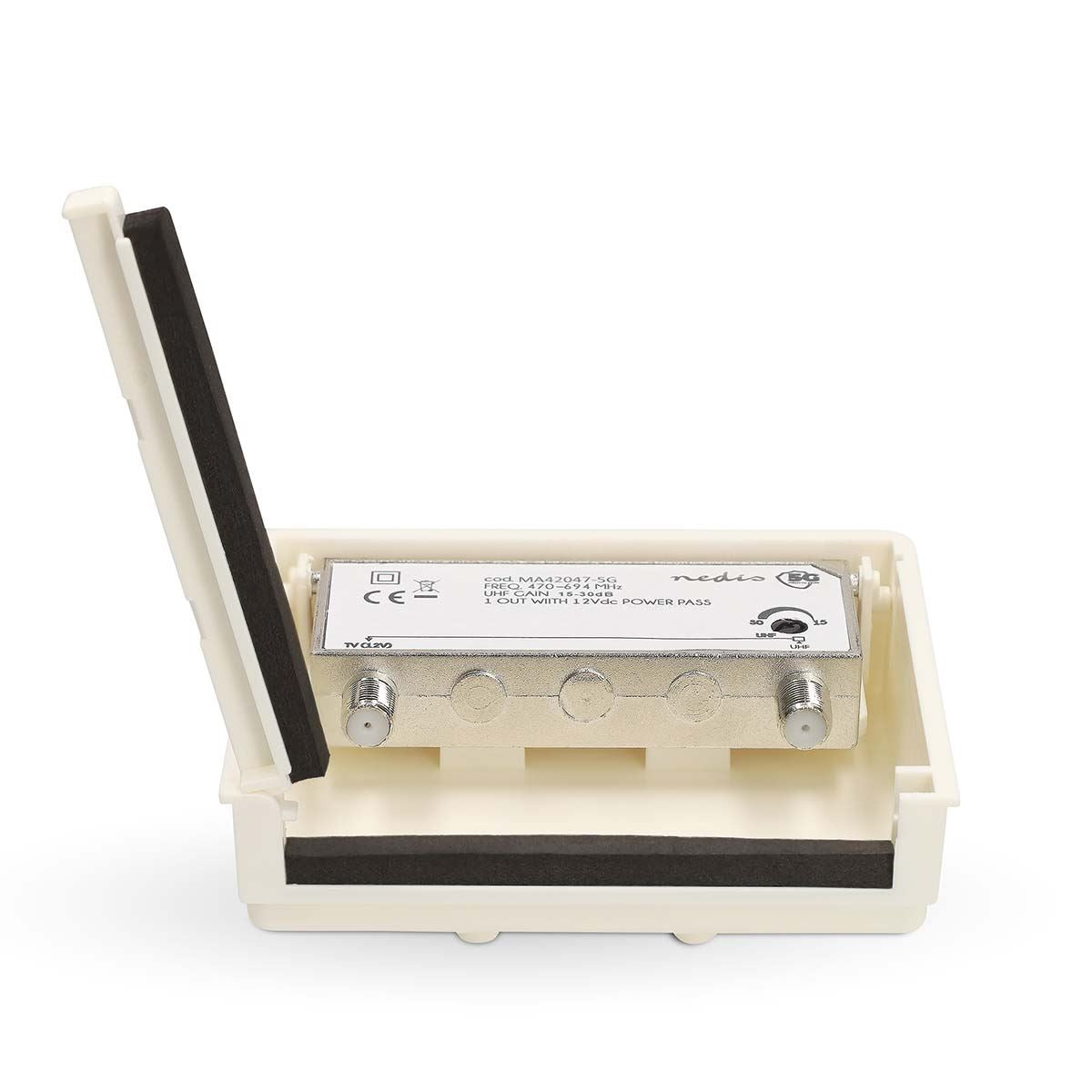 Nedis Mast Amplifier Kit UHF - 15-30dB Adjustable Gain, 470-694MHz TV Signal Booster, Dual Output Power Supply, Low Noise Amplifier