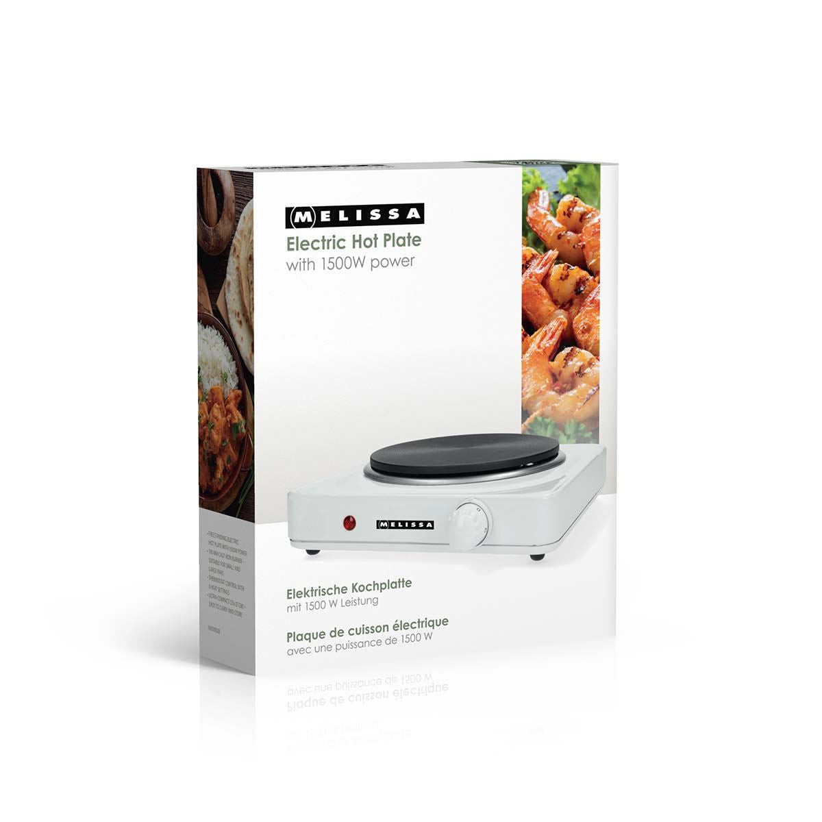 MELISSA Hot Plate, Portable and Compact Electric Hob with Temperature Control for Home, Camping & Caravan Table Top Cooking - Single 1500W