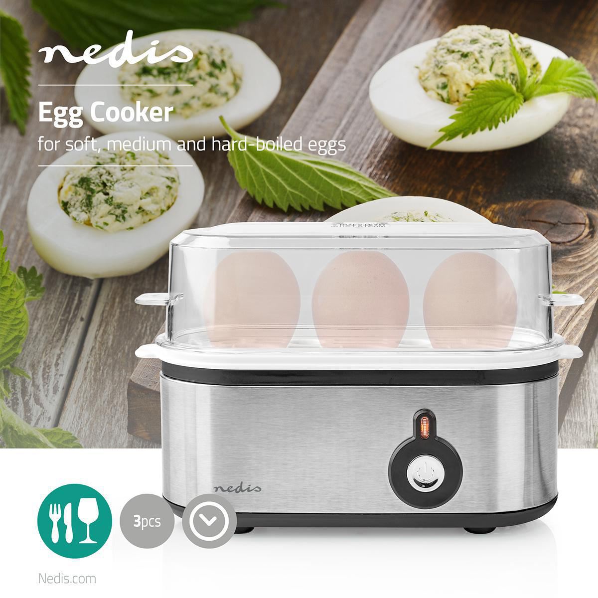 Nedis Compact Electric Egg Cooker Boiler, 210W with Loud Buzzer, for up to 3 Eggs