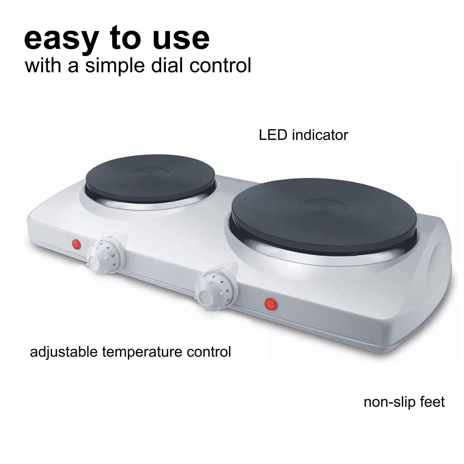 Nedis Hot Plate, Portable and Compact Electric Hob with Temperature Control for Home, Camping & Caravan Table Top Cooking - Double 2300W