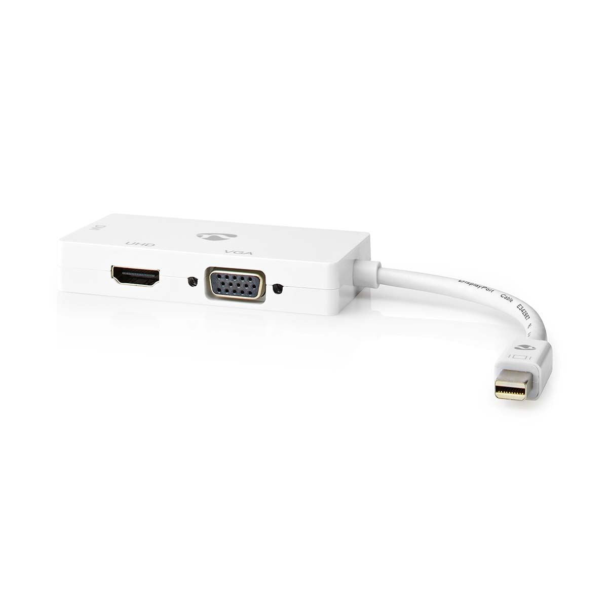 Nedis DisplayPort Adapter | Mini DisplayPort Male | DVI-D 24+1-Pin Female / HDMI™ Output / VGA Female | 4K@60Hz | Nickel Plated | Switchable | 0.20 m | Round | ABS | ABS | White | Box
