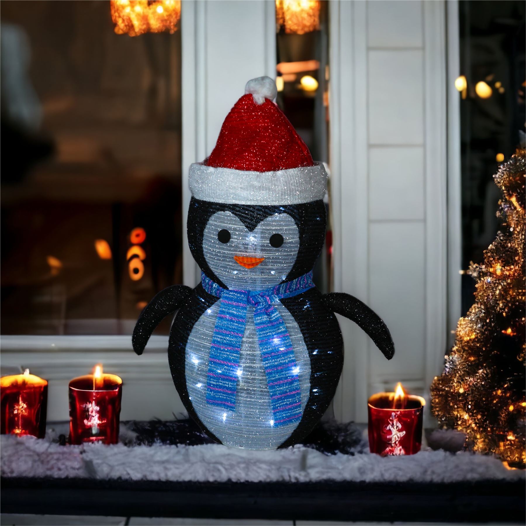 Outdoor Light Up 70cm Collapsible Christmas Penguin Decoration with 45 LED's, Timer and Battery Operation