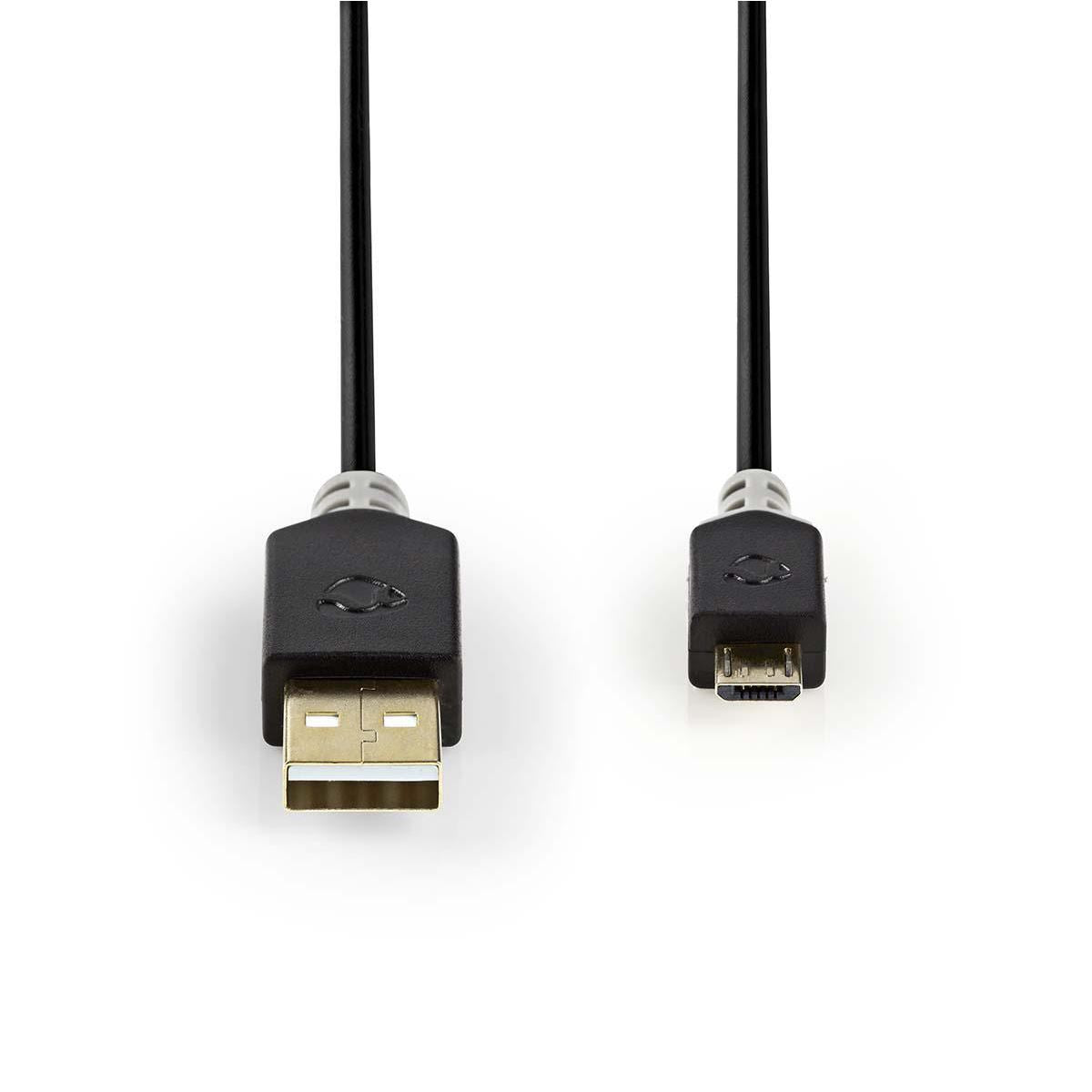 Nedis USB Cable | USB 2.0 | USB-A Male | USB Micro-B Male | 480 Mbps | Gold Plated | 1.00 m | Round | PVC | Anthracite | Box