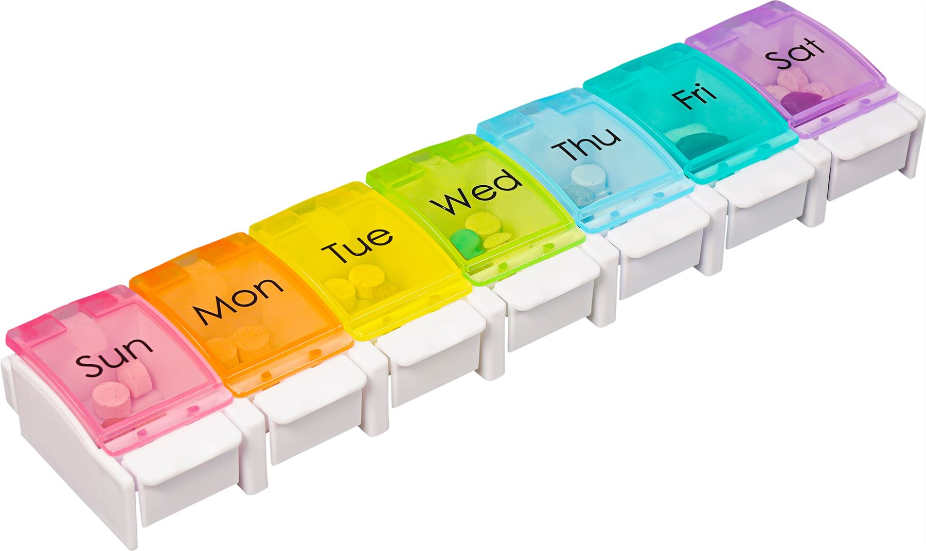 7 Day Weekly Pill Storage Box with Push Button Release.Medication Box,Weekday Medicine Storage,Ideal for Arthritis,Alzheimers,Dementia,Tablets