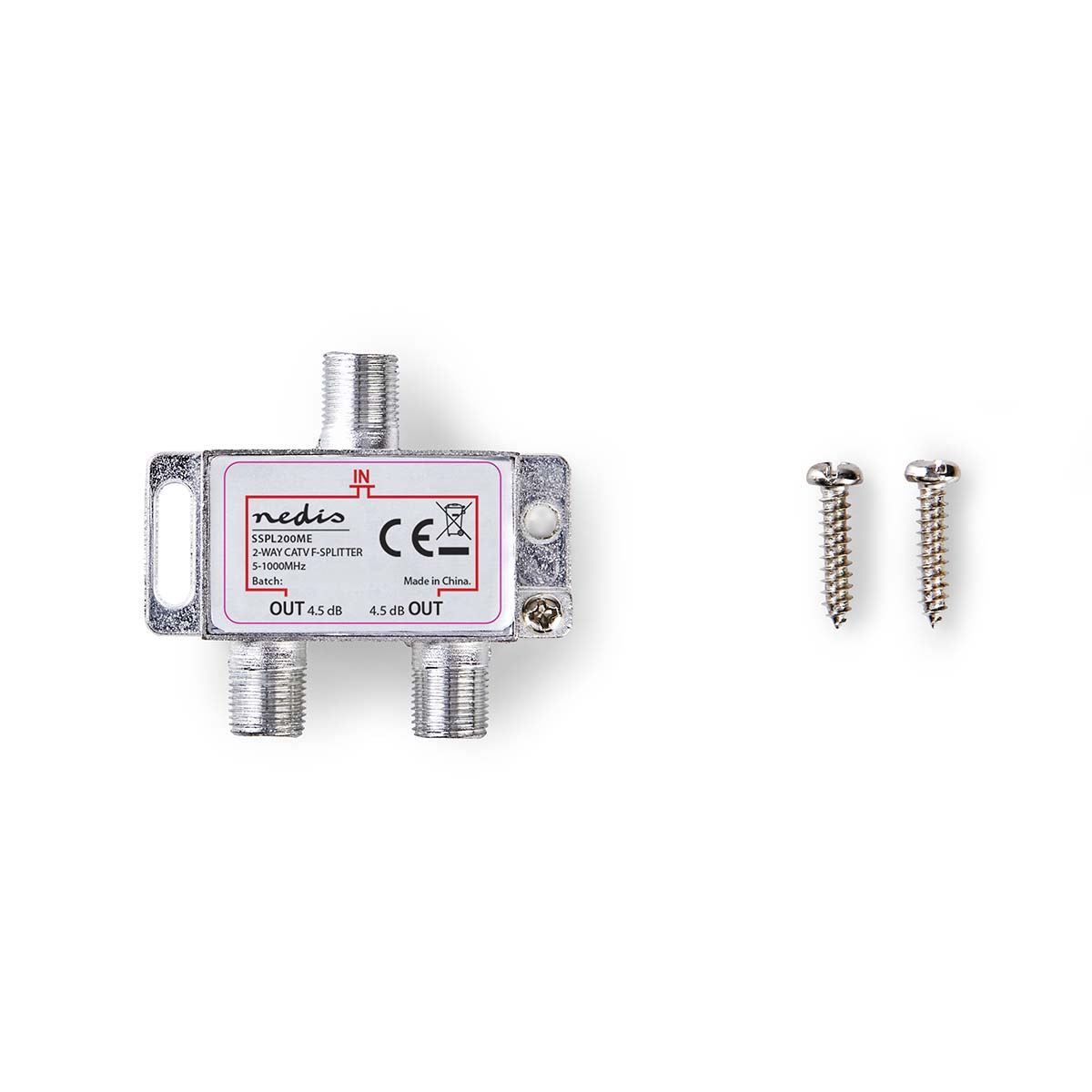 Nedis CATV Splitter | 5 - 1000 MHz | Insertion loss: 4.2 dB | Number of outputs: 2 | 75 Ohm | Zinc