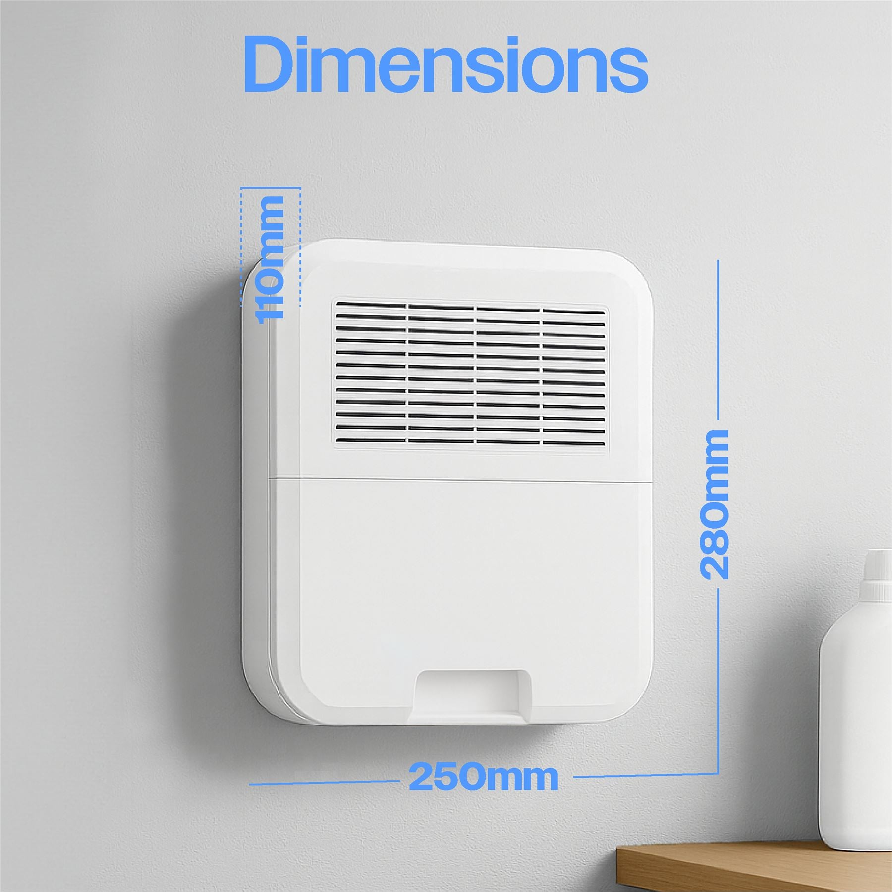 Prem-i-air Compact Peltier Dehumidifier 500ml/day, 2L Tank, Auto Shut-Off & Warm Air, Wall Mount or Freestanding, Low Power 42W, Quiet, Brushless Fan, Small Rooms