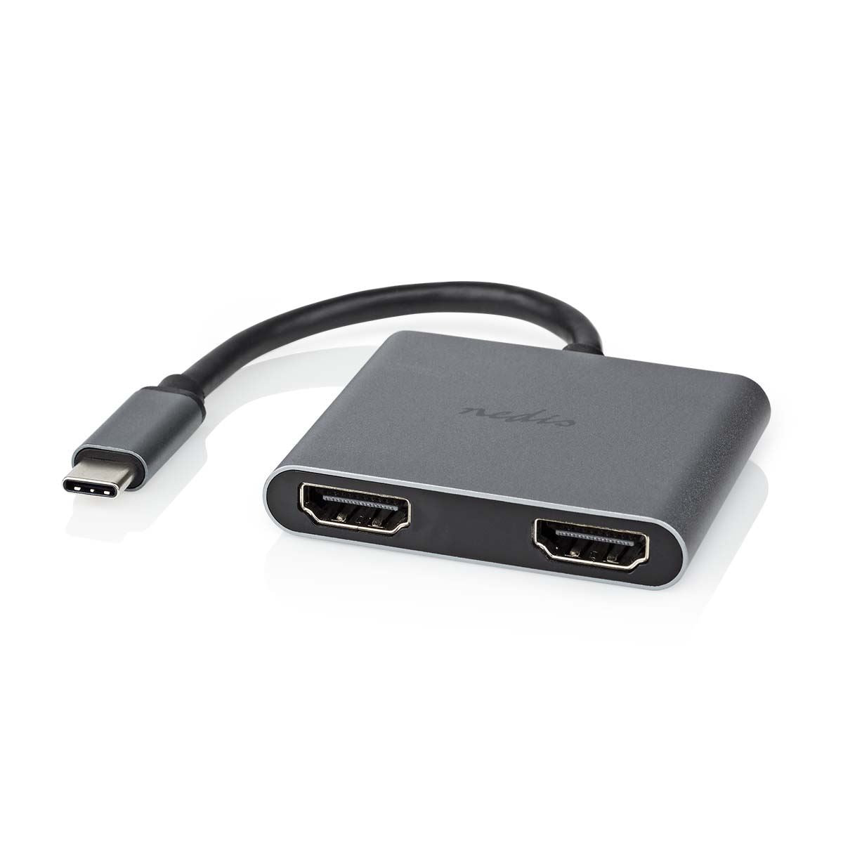 Nedis USB Multi-Port Adapter | 2-in-1 | USB 3.2 Gen 1 | USB-C™ Male | 2x HDMI™ | 0.10 m | Round | Nickel Plated | PVC | Black | Envelope