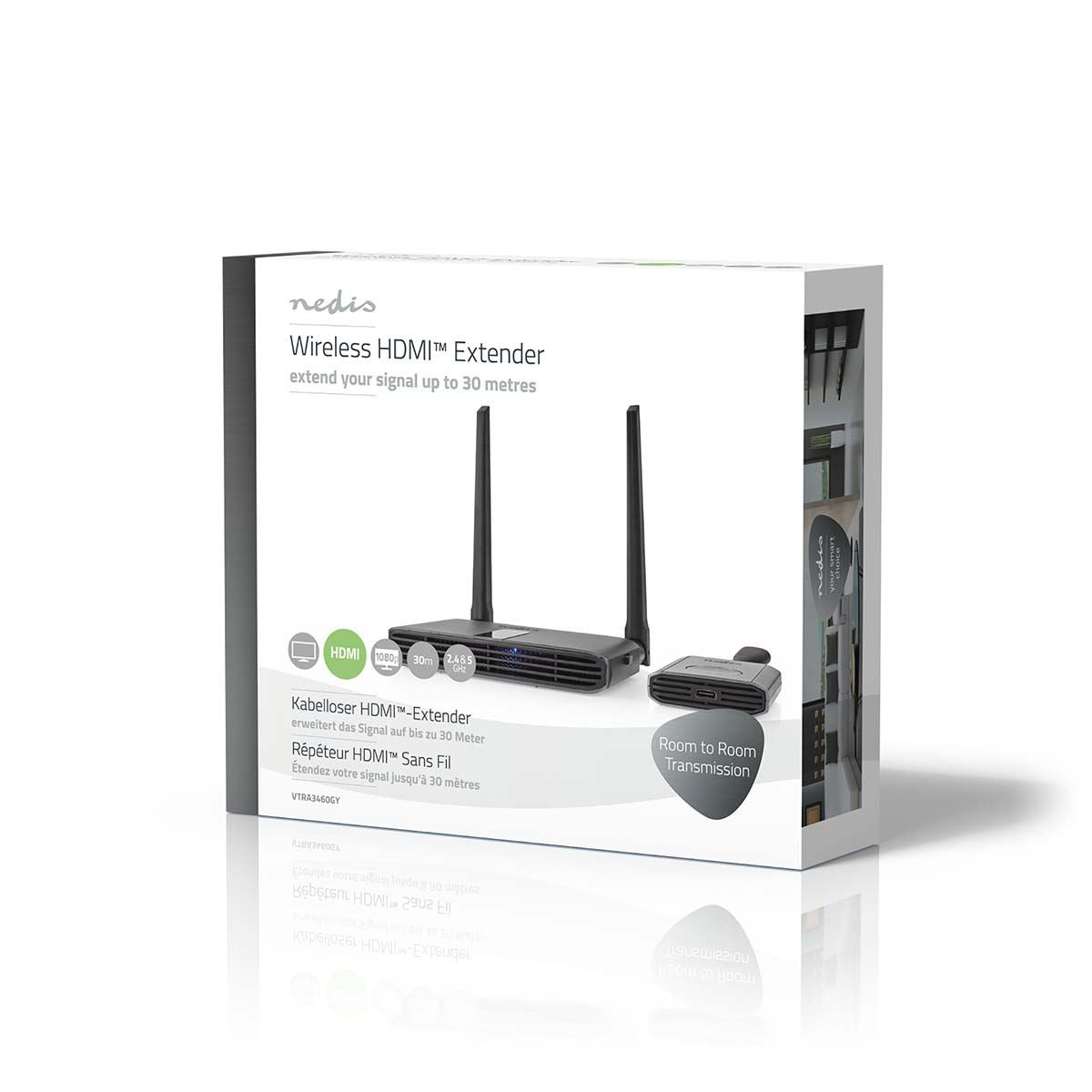 Nedis Wireless HDMI™ Transmitter | Wi-Fi | 2400-5000 MHz | 30.0 m (line of sight) | Maximum resolution: Full HD 1080p | 1.65 Gbps | ABS | Grey