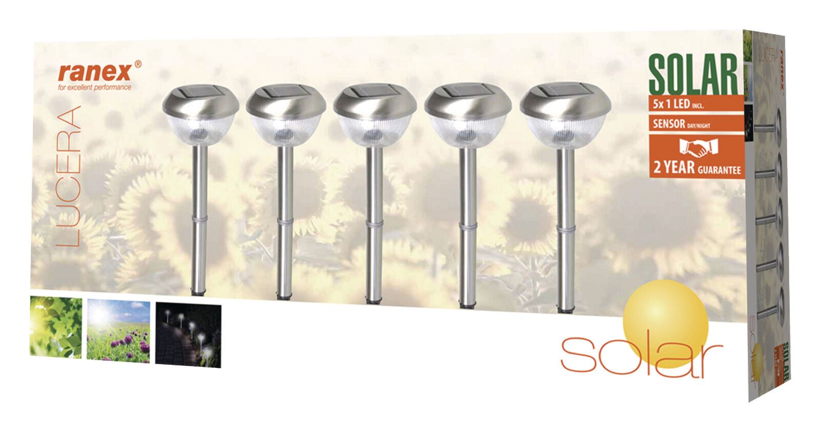 Ranex LED Solar Garden Lights with Pins IP44 Brushed Stainless Steel - 5 Pack