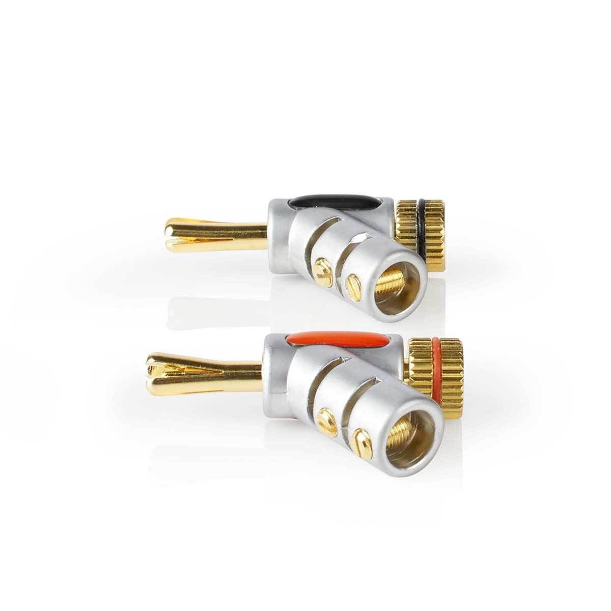 Nedis Banana Connector | Straight | Male | Gold Plated | Screw | Cable input diameter: 7.4 mm | Zinc Alloy | Silver | 2 pcs | Box