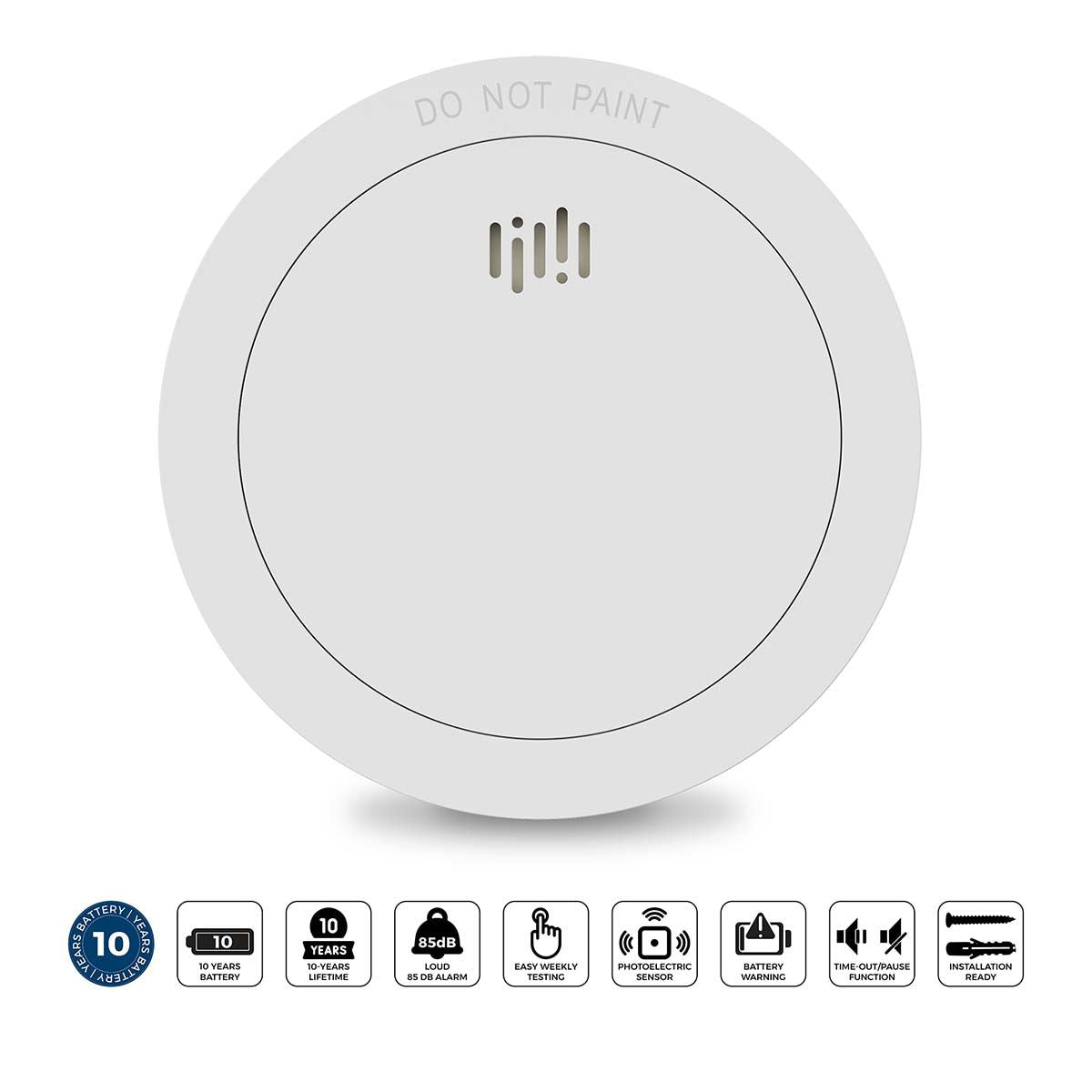 Alecto SD1030 Smoke detector with Runtime Sensor | >85 dB | 10 Year Battery Included | EN14604:2005/AC:2008 | White