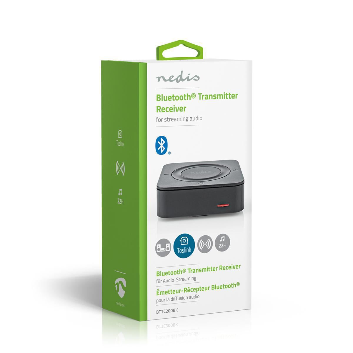 Nedis Bluetooth® Transmitter Receiver | Connection input: 1x AUX / 1x SPDIF | Connection output: 1x AUX / 1x SPDIF | AptX ™ Low latency / AptX™ / SBC | Up to 2 Devices | Maximum battery play time: 22 hrs | Black