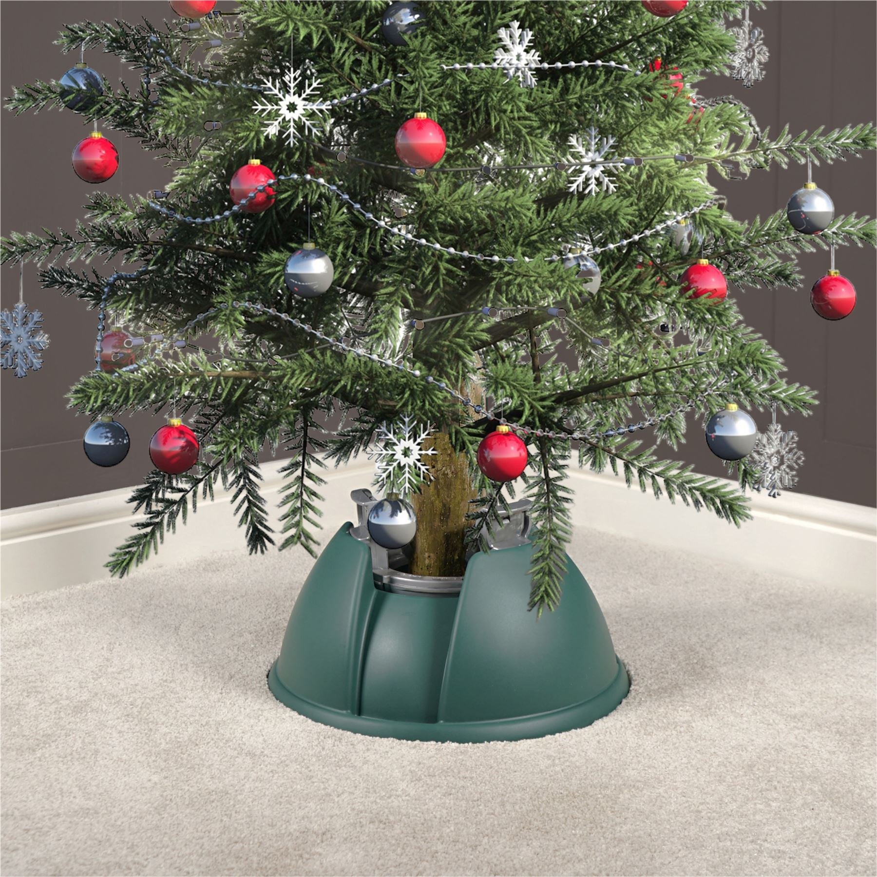 Auto Lock Christmas Tree Stand with 3 Clasps and 1L Water Tank, for Real Trees up to 2.3m / 7.5ft