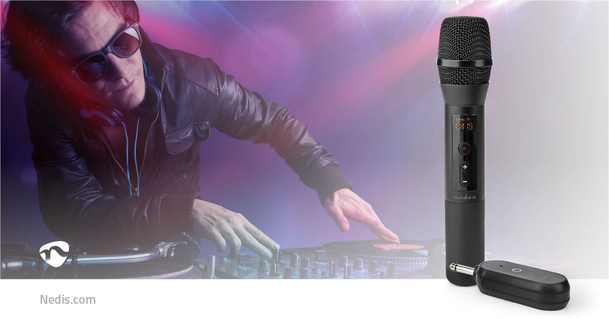 Nedis Wireless Microphone Set | 20 Channels | 1 Microphone | Cardioid | 70 Hz - 13 kHz | 1000 Ohm | -95 dB | Volume control | Black