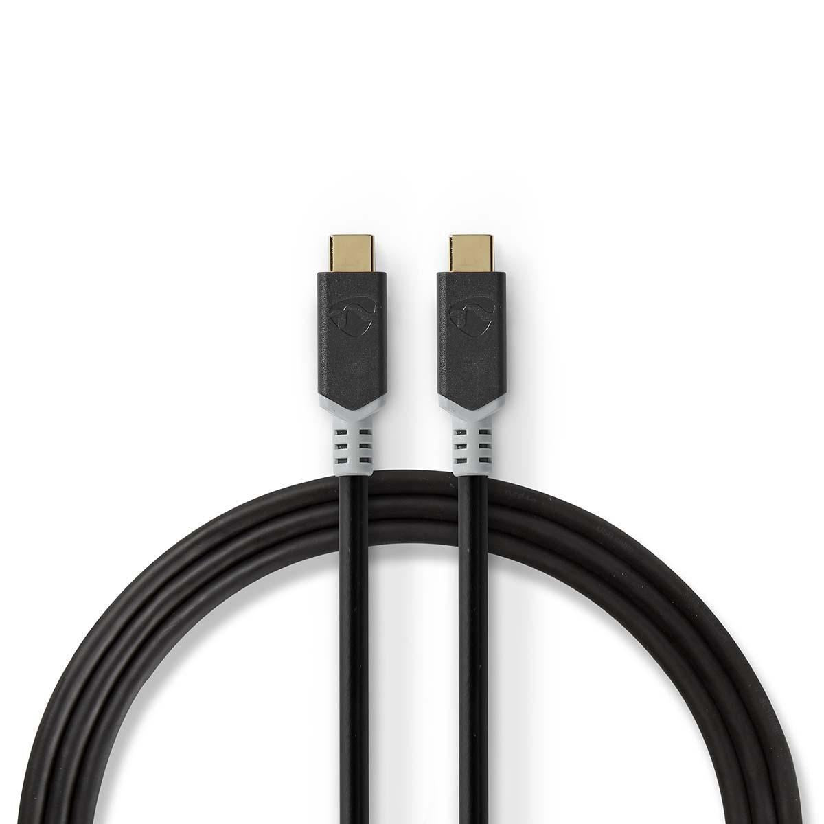 Nedis USB Cable | USB 3.2 Gen 2x2 | USB-C™ Male | USB-C™ Male | 100 W | 4K@60Hz | 20 Gbps | Gold Plated | 2.00 m | Round | PVC | Silver | Box