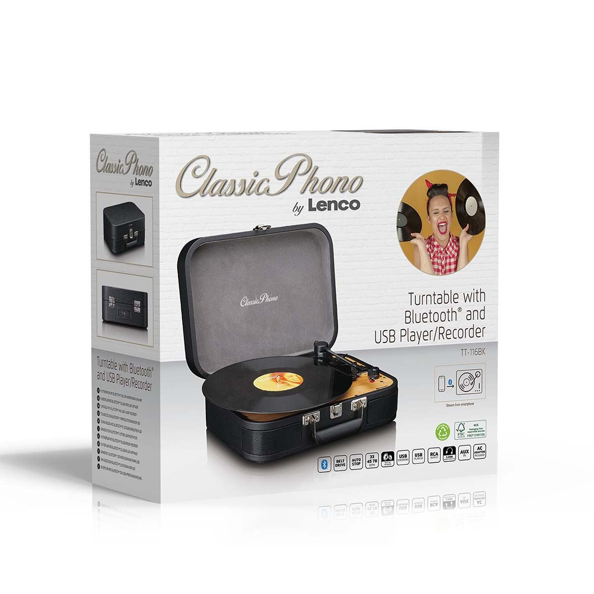 Lenco TT-116GY Turntable with Bluetooth® and USB Player / Recorder - Black