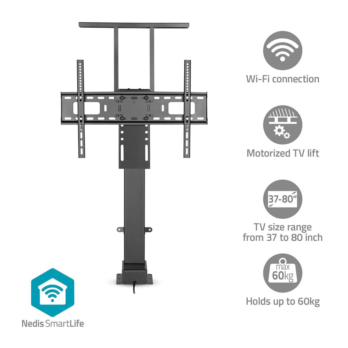 Nedis SmartLife Motorised Lift TV Stand for 37-80" Screen Max 60kg Adjustable Height with Remote Control